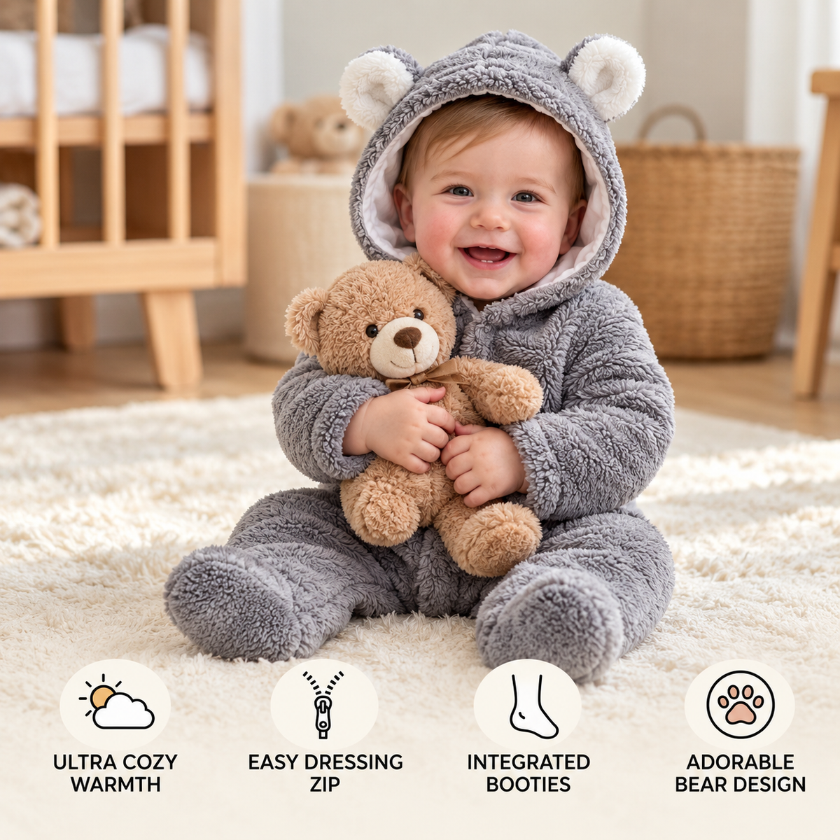 Soft & Cozy Hooded Baby Bear Jumpsuit