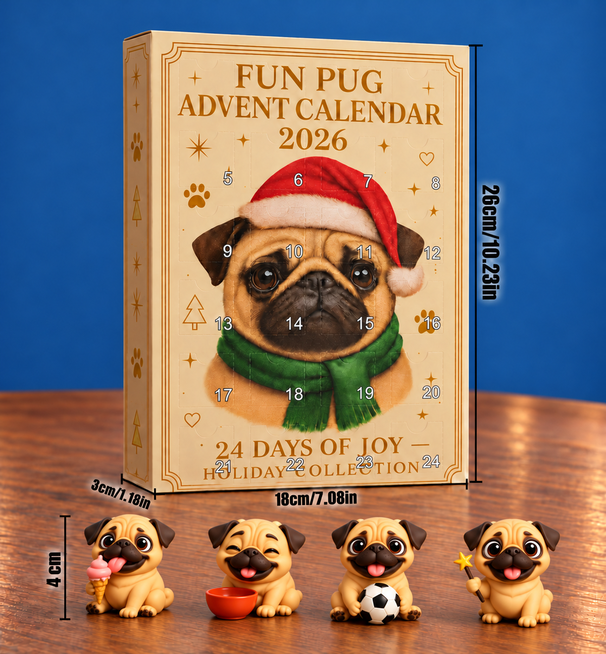 24-Day Pug Advent Calendar with Surprise Figurines
