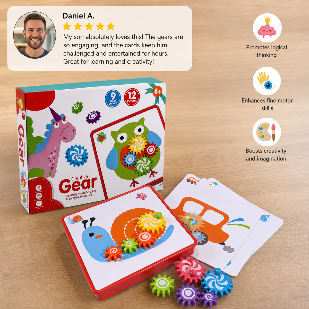 Creative Gear Puzzle Board Travel Box with Activity Cards for Kids