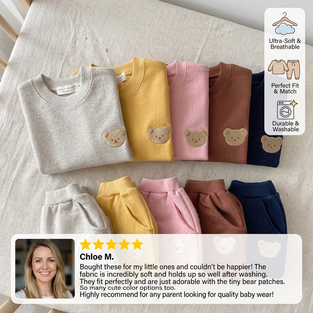 Baby Outfit with Embroidered Bear Sweatshirt & Matching Sweatpants