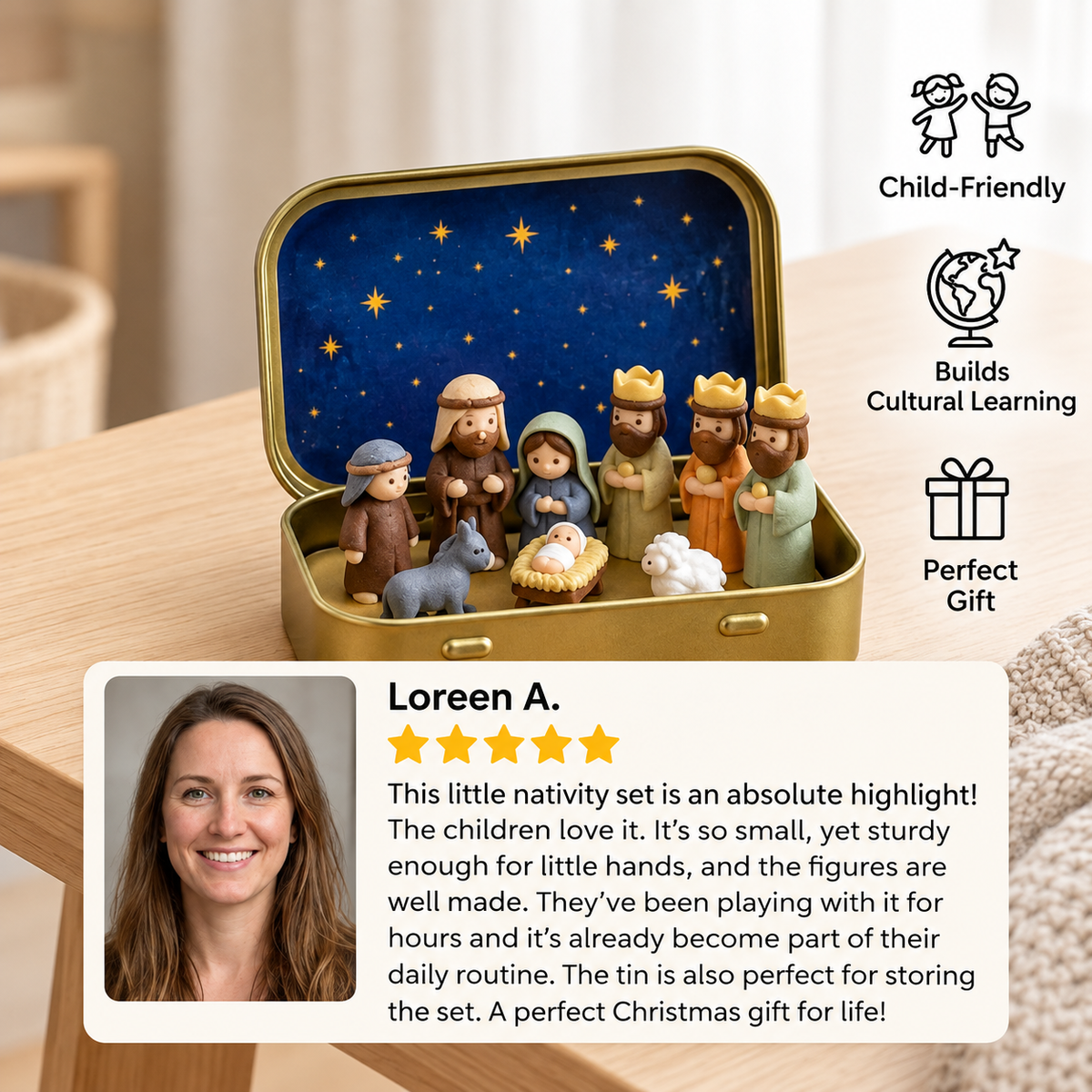 Mini Nativity Scene in a Box – Hand-Painted Christmas Figurine Set