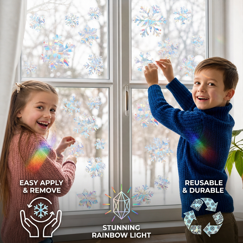 Reusable Snowflake Suncatcher Window Stickers