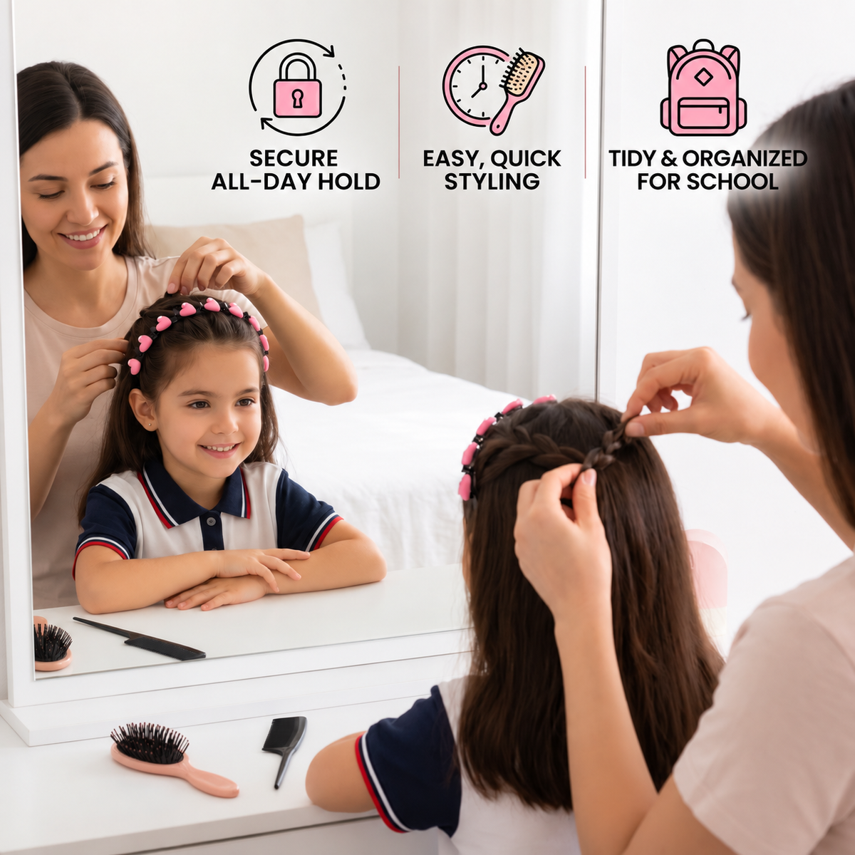 Cute Hair Clips & Bands for Girls with Flower, Strawberry & Rainbow Charms
