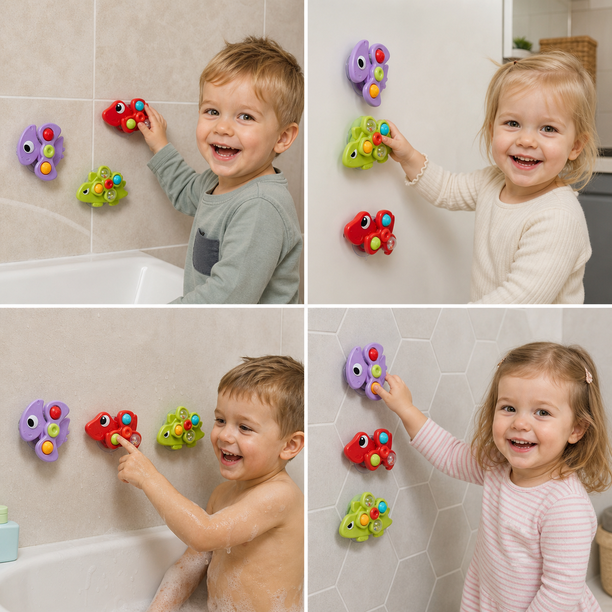 Dinosaur Suction Cup Spinner Toy for Babies & Toddlers Set of 3