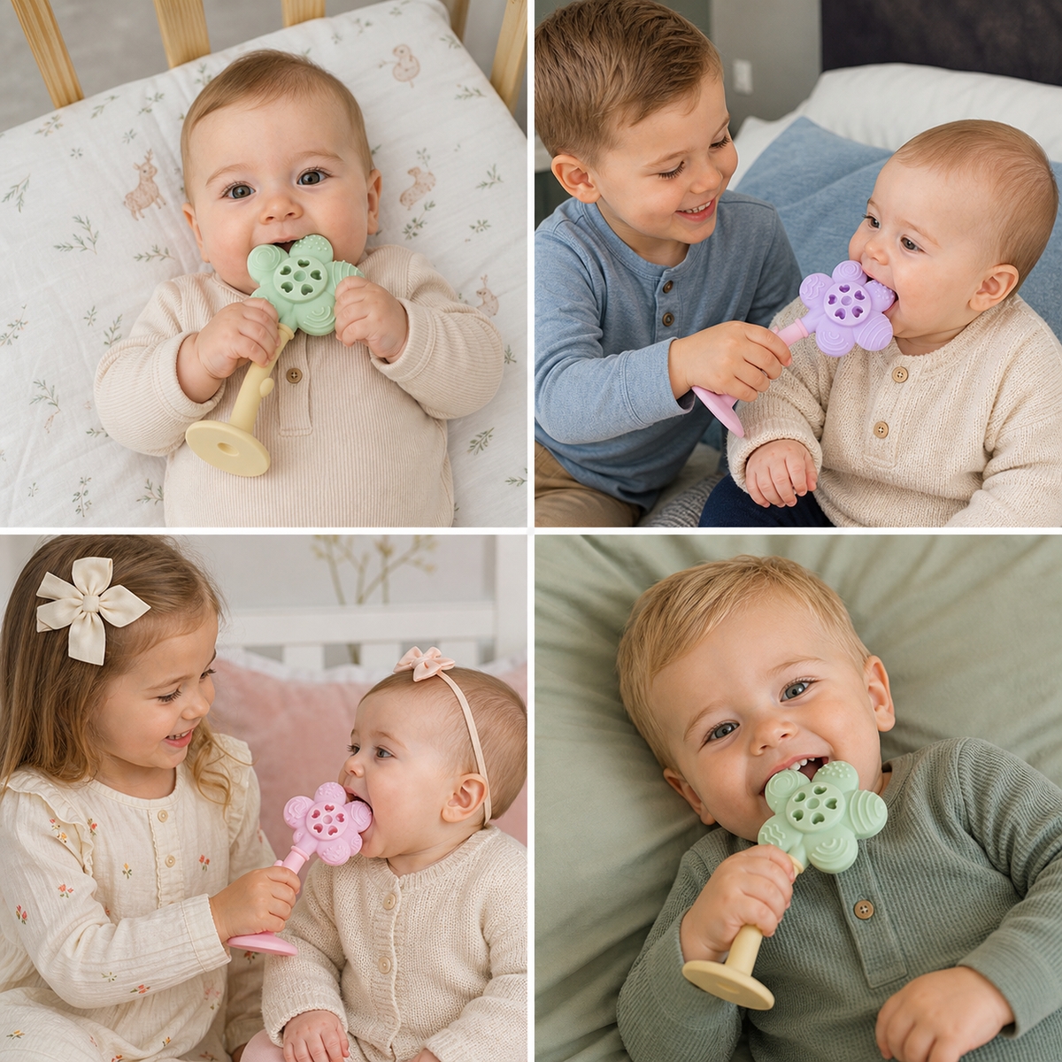 2-in-1 Sunflower Baby Teether & Rattle with Suction Base