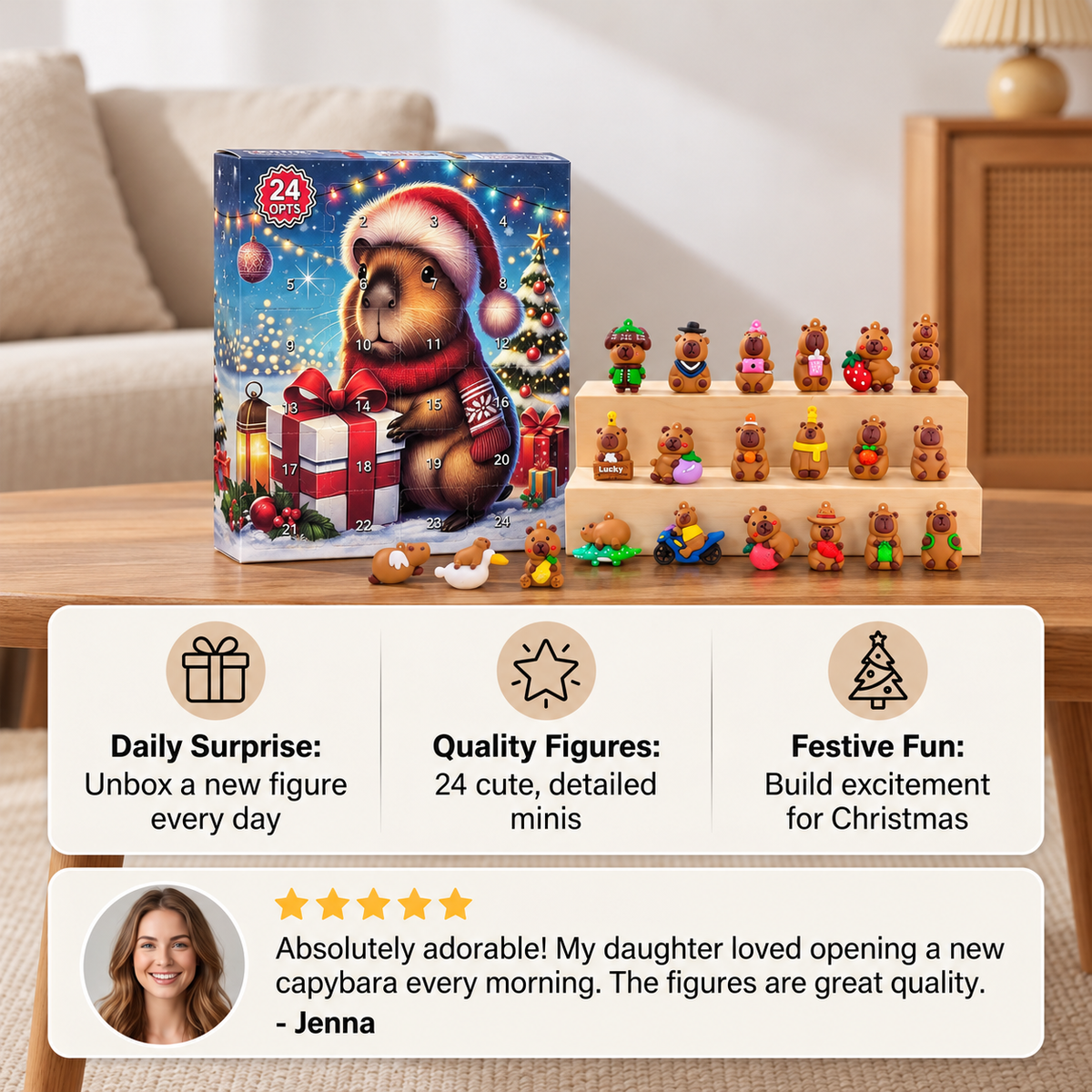 24-Day Capybara Christmas Advent Calendar - 24 Cute Mini Figures