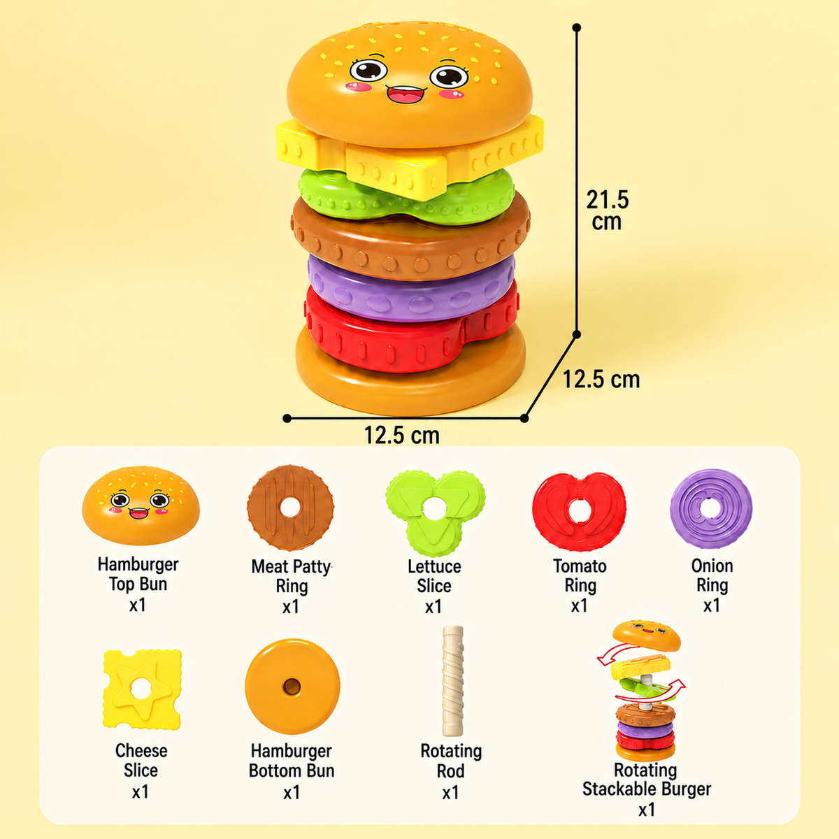Interactive Rotating Burger Stacking Puzzle