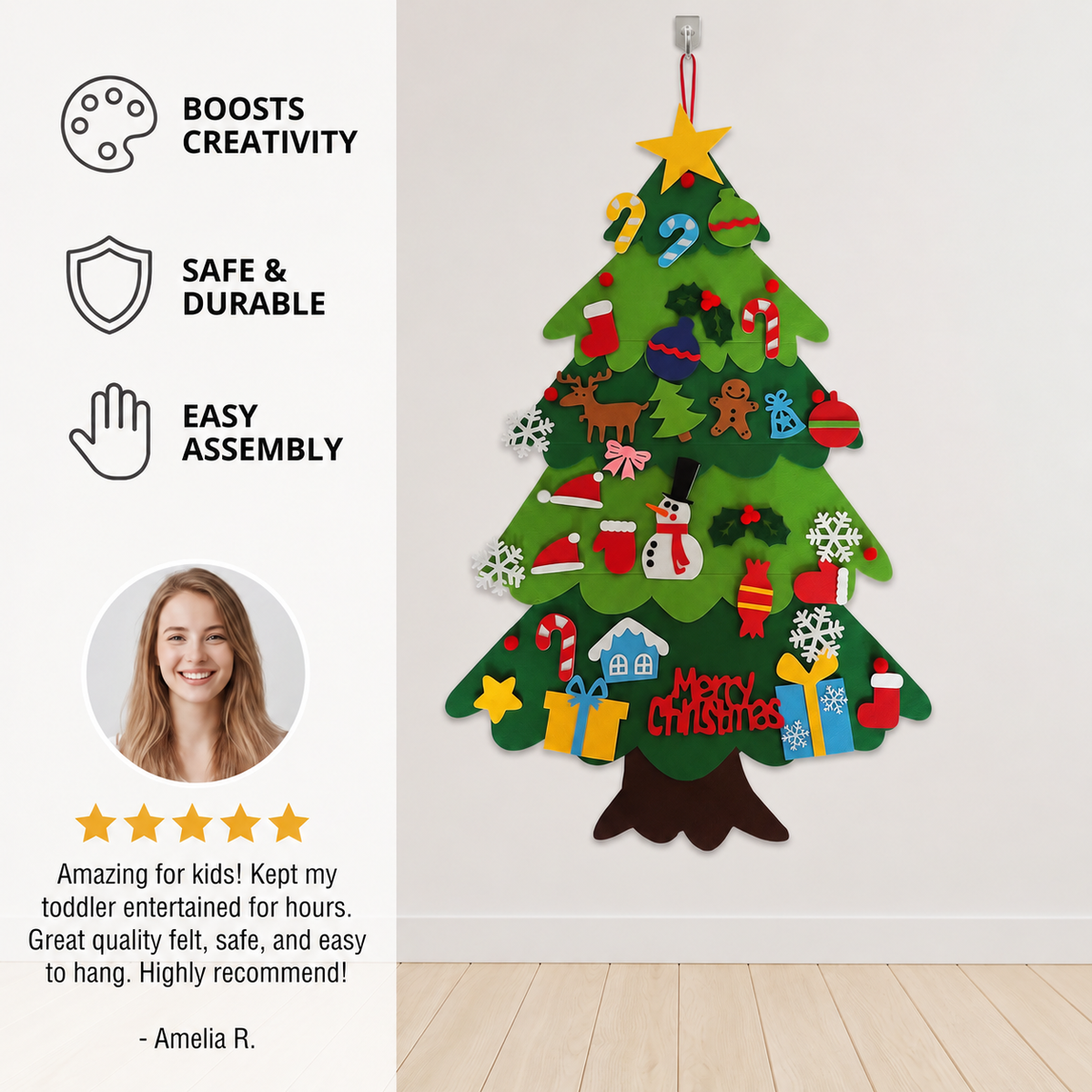 Kids’ DIY Felt Christmas Tree with Decorative Ornaments