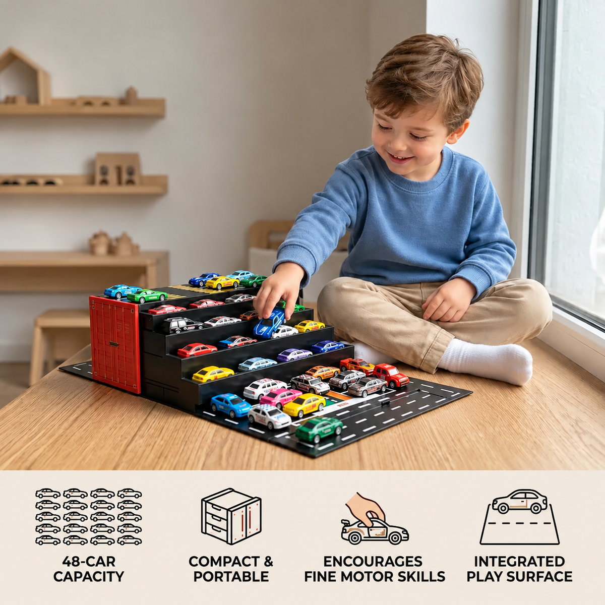 48-Piece Mini Die-Cast Pull-Back Car Set with Storage Container Box