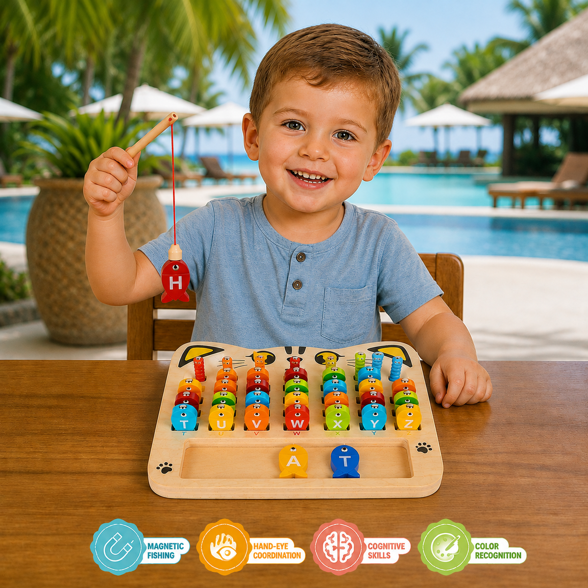 Wooden Magnetic Fishing Game – Alphabet, Math & Fine Motor Skills Learning Toy for Kids