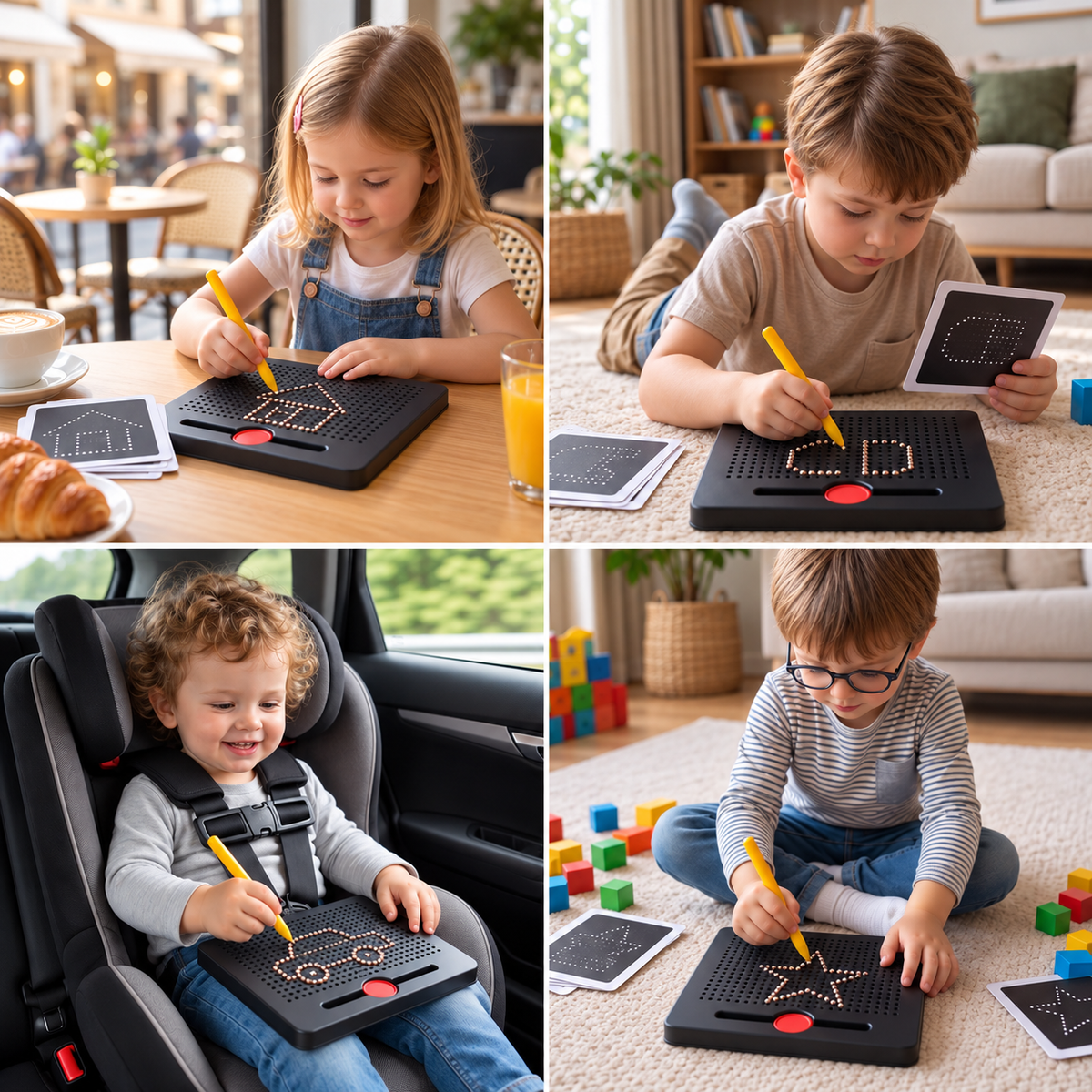 2-in-1 Magnetic Writing & Drawing Board with Snap-On Shape Tiles for Kids
