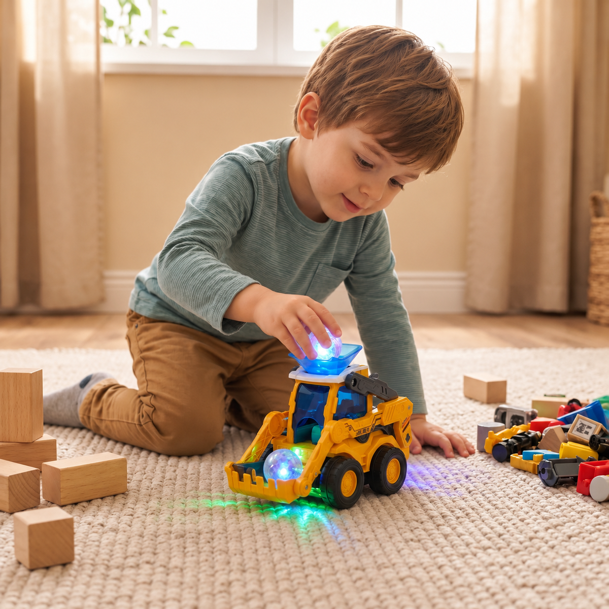 Musical Light-Up Excavator Toy with Continuous Ball Scooping Action