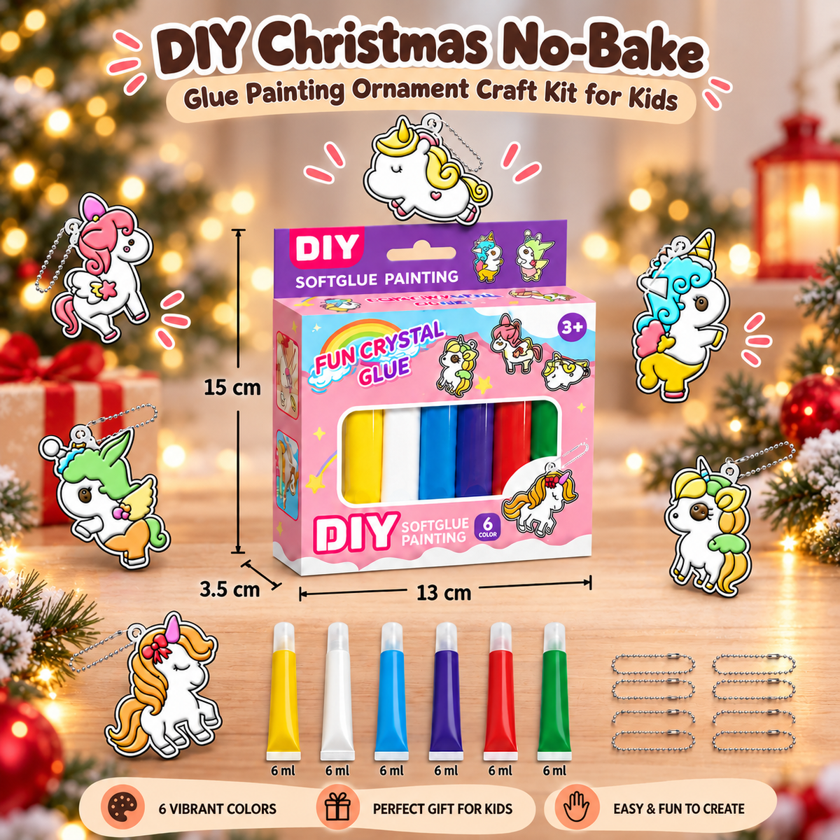 DIY Christmas No-Bake Glue Painting Ornament Craft Kit for Kids