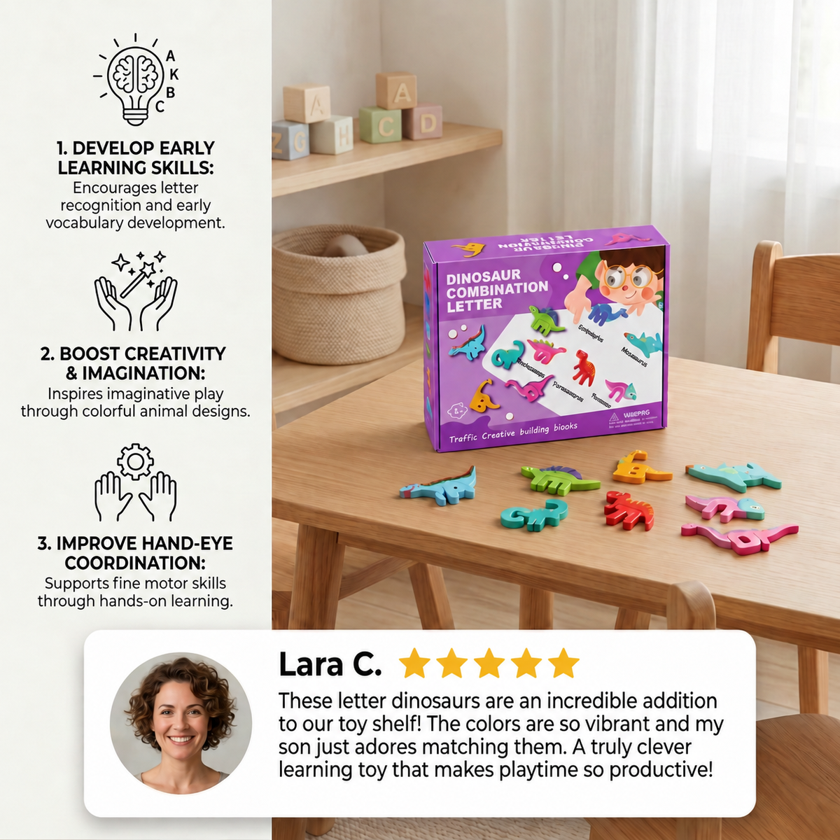 52-Piece Montessori-Style 3D Alphabet Building Blocks Set