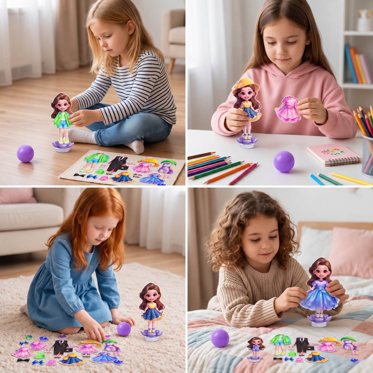 Magnetic Dress-Up Doll Set with Interchangeable Outfits