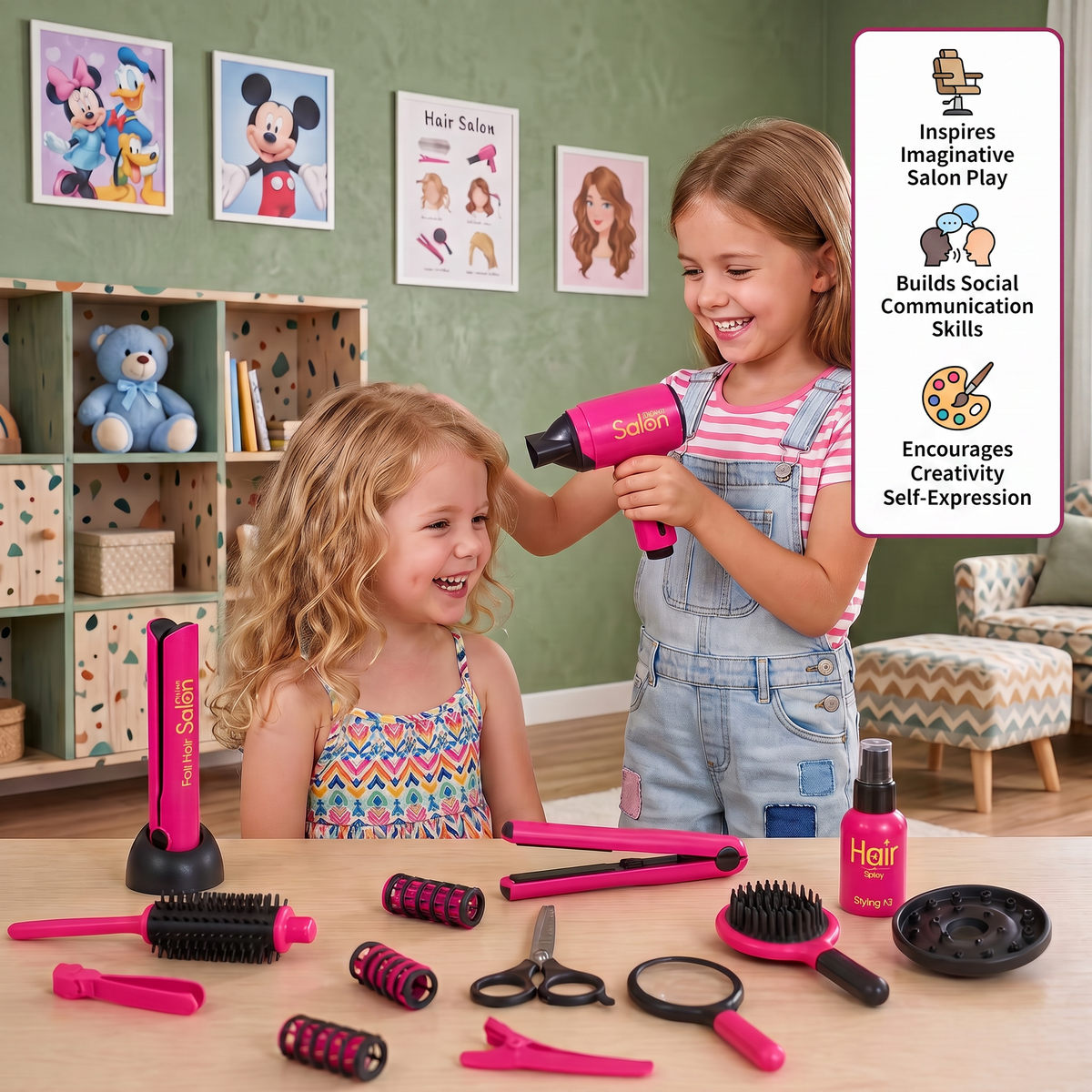 14-Piece Kids Hair Styling Salon Pretend Play Set
