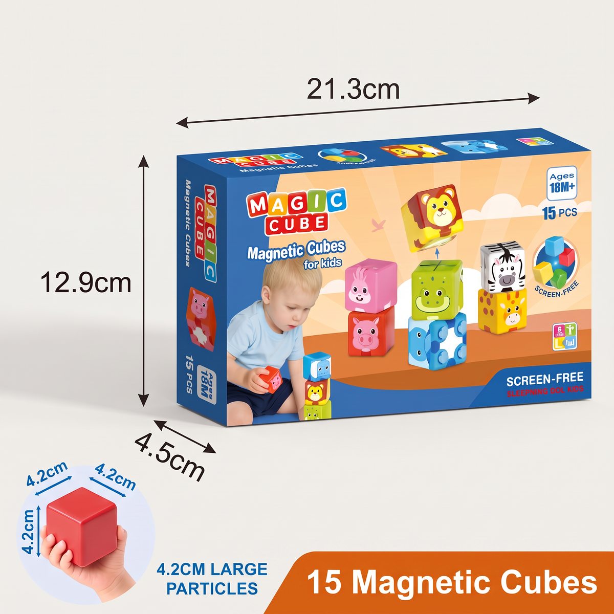 Toddler-Safe 4.2 cm Safari Animal Magnetic Building Cubes – STEM Learning Blocks