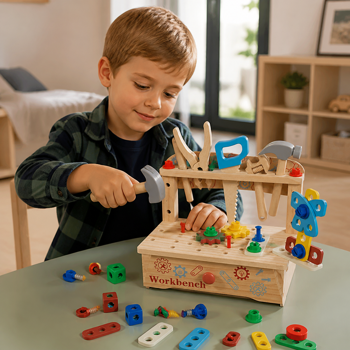 Wooden Kids Workbench & Tool Set – DIY Construction & Fine Motor Skills Learning Toy