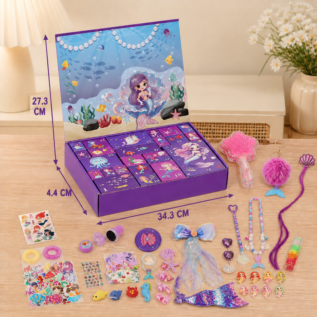 24-Day Mermaid Advent Calendar with Hair Accessories, Stickers & Surprise Gifts