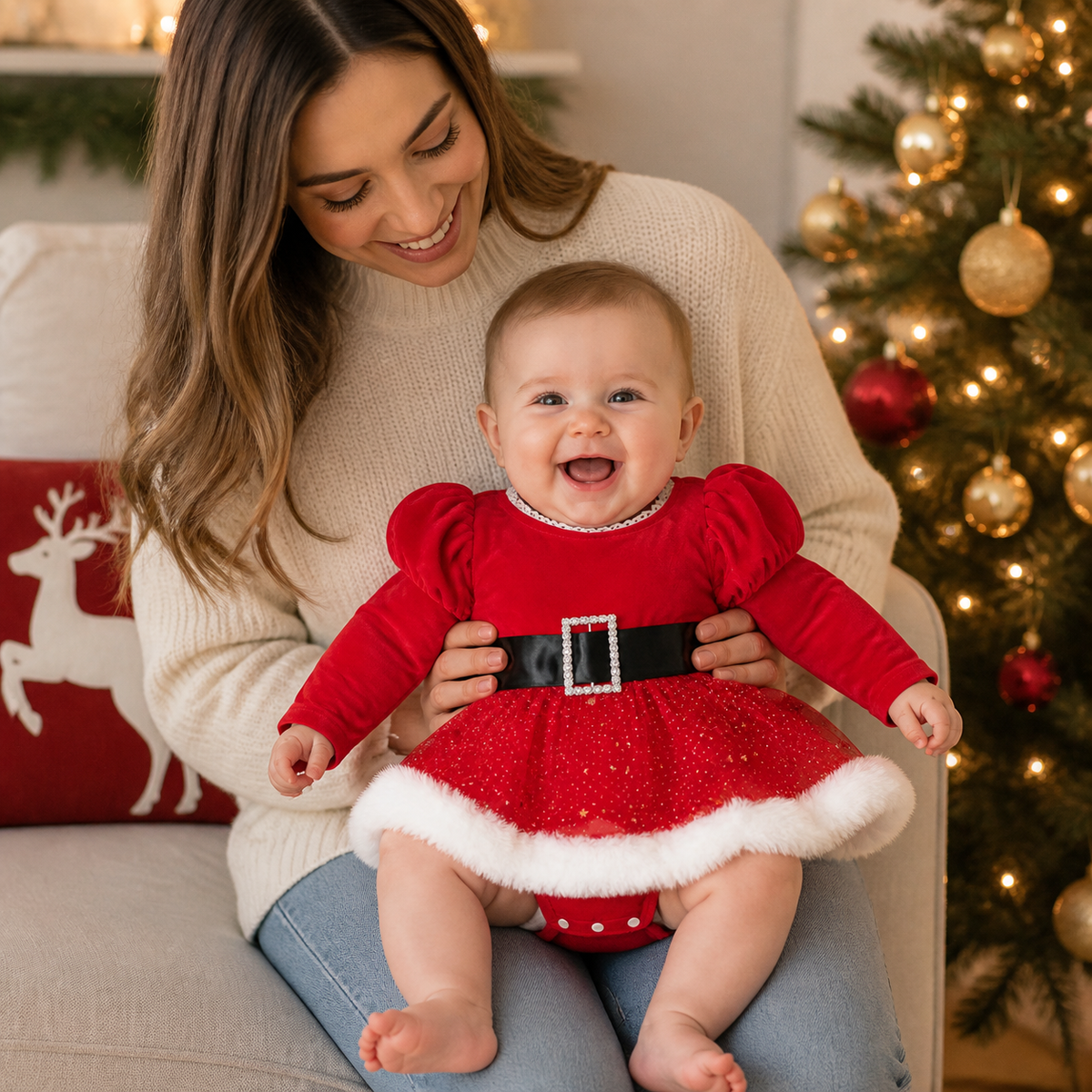 Baby Girl’s My First Christmas Long-Sleeve Romper Dress