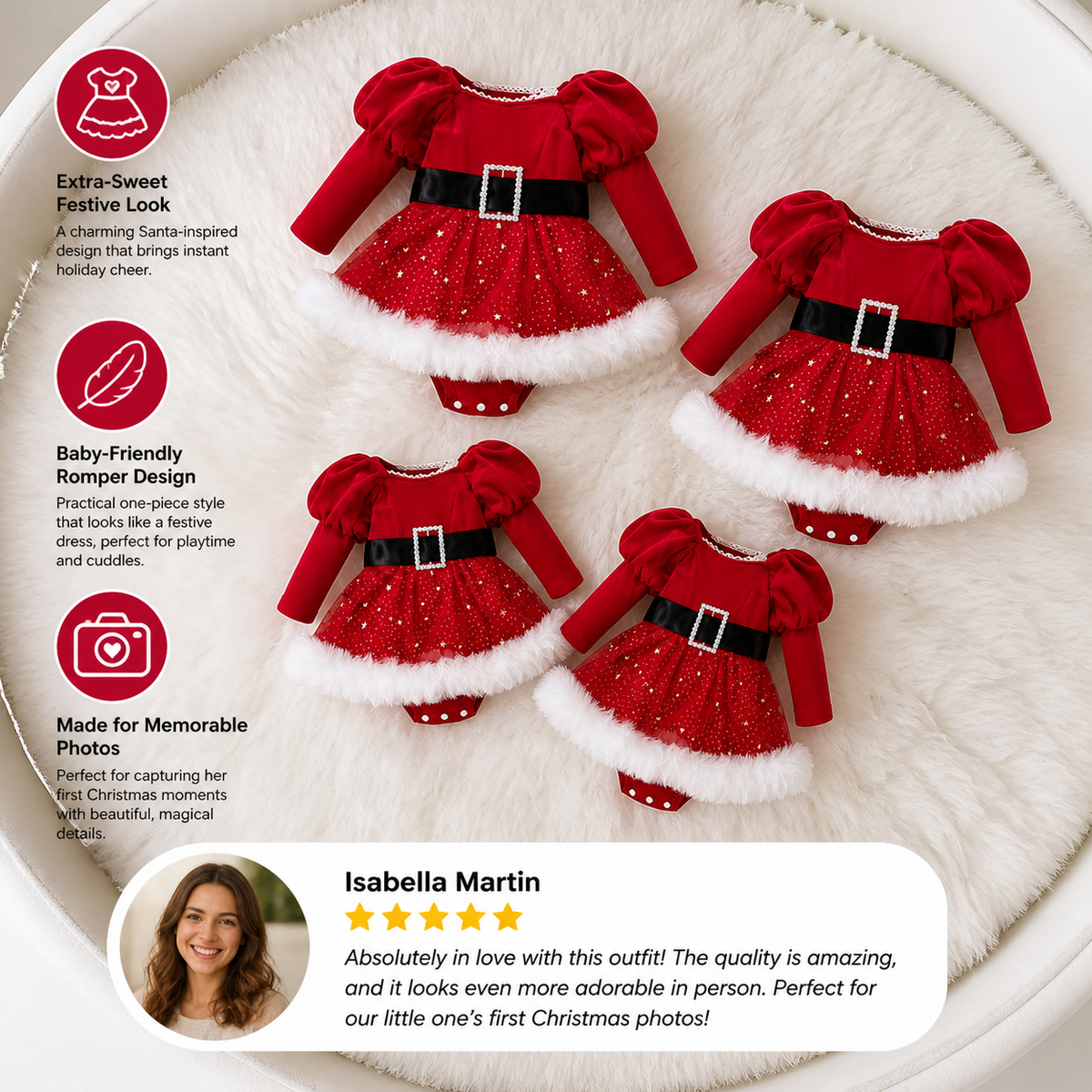 Baby Girl’s My First Christmas Long-Sleeve Romper Dress