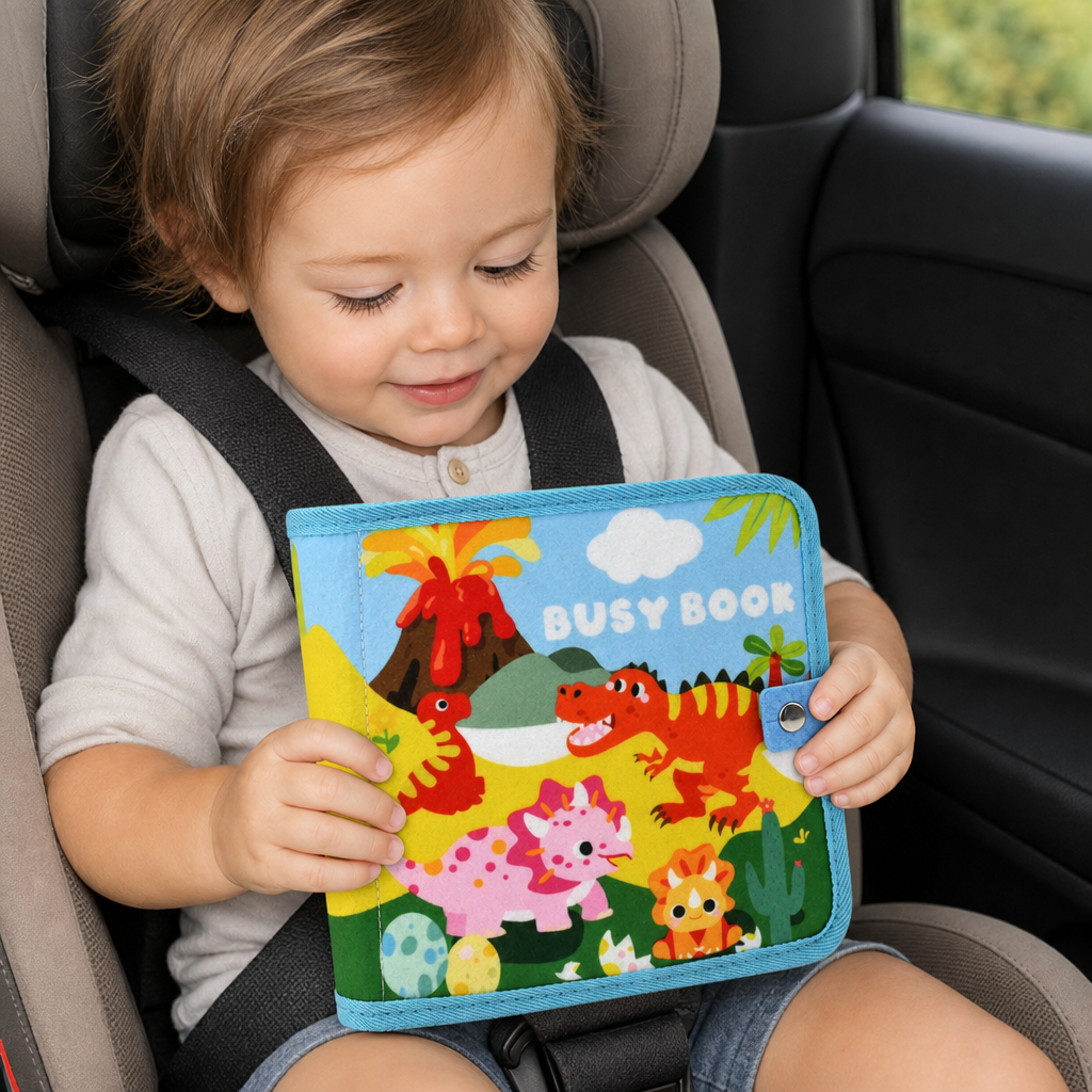 8-in-1 Montessori Dinosaur Busy Board Activity Book for Toddlers