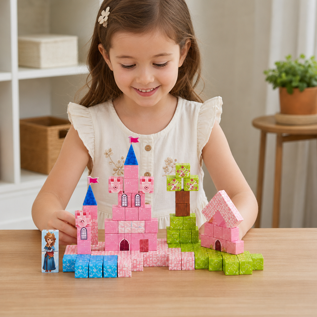 Montessori Princess Dream Castle Magnetic Building Cubes Set