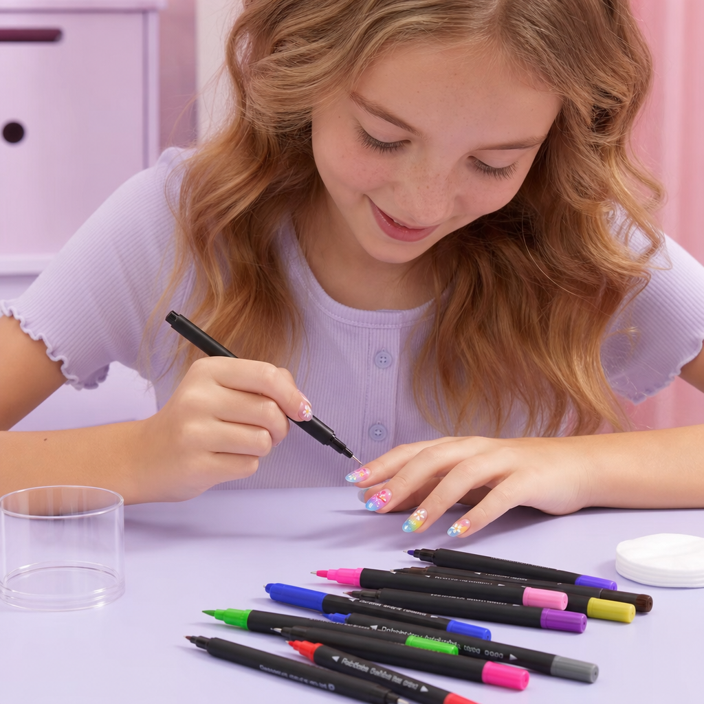 12-Color Dual-Tip Nail Art Pen Set – Fine Detail & Creative Designs
