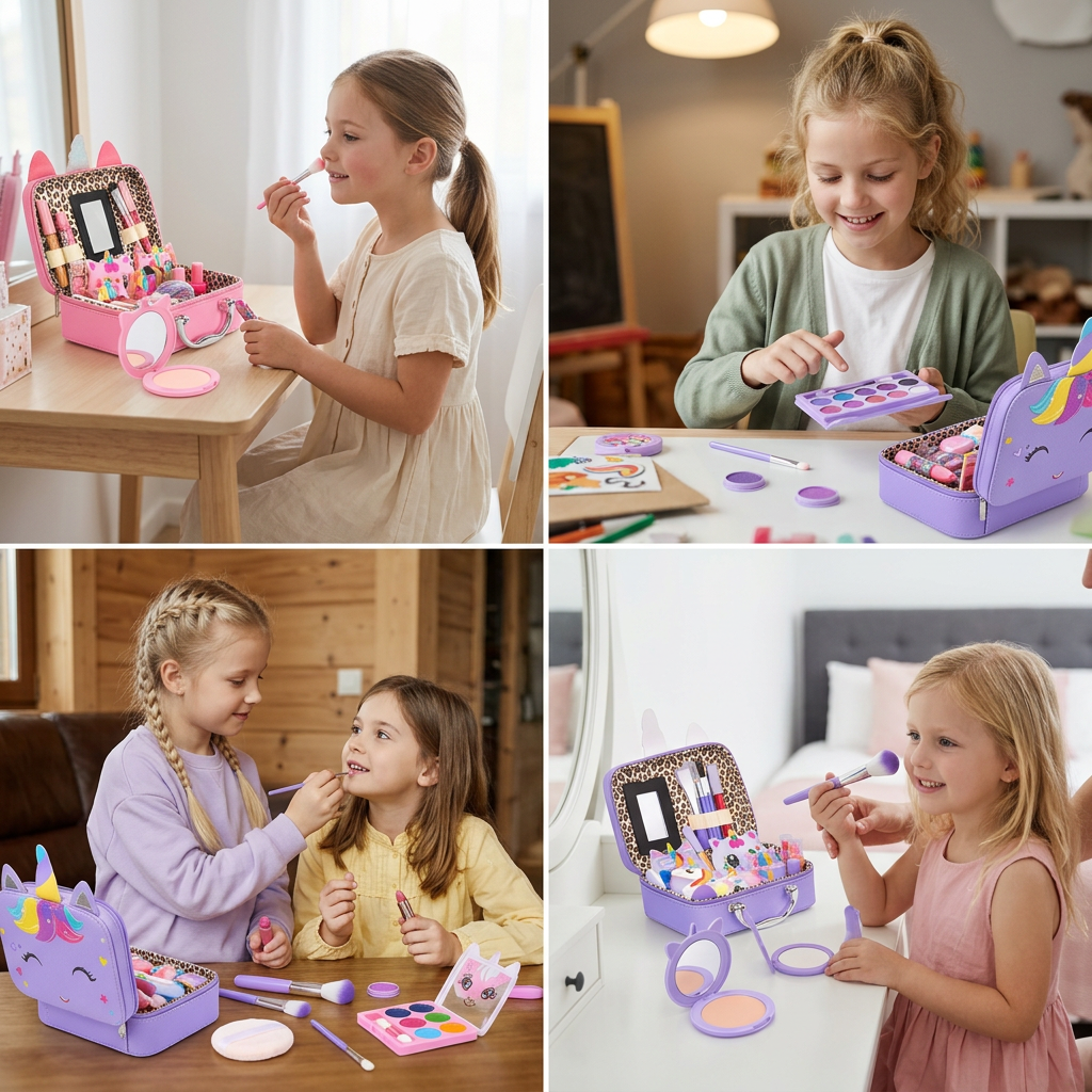 Kids’ Eco-Friendly & Easy-to-Wash Princess Makeup Kit with Cosmetic Bag