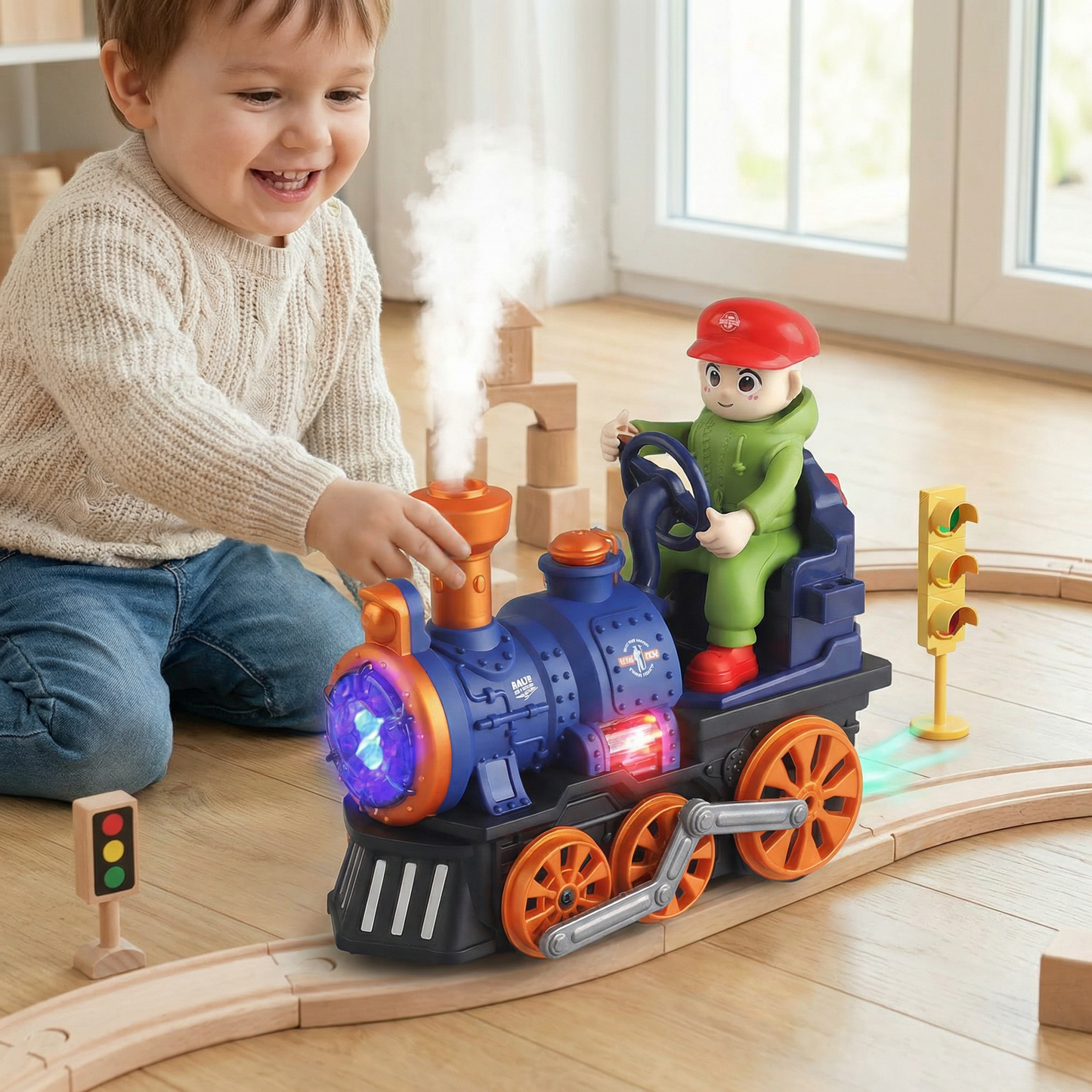 Cute Steam Train Toy with Lights, Music & Realistic Steam Effect