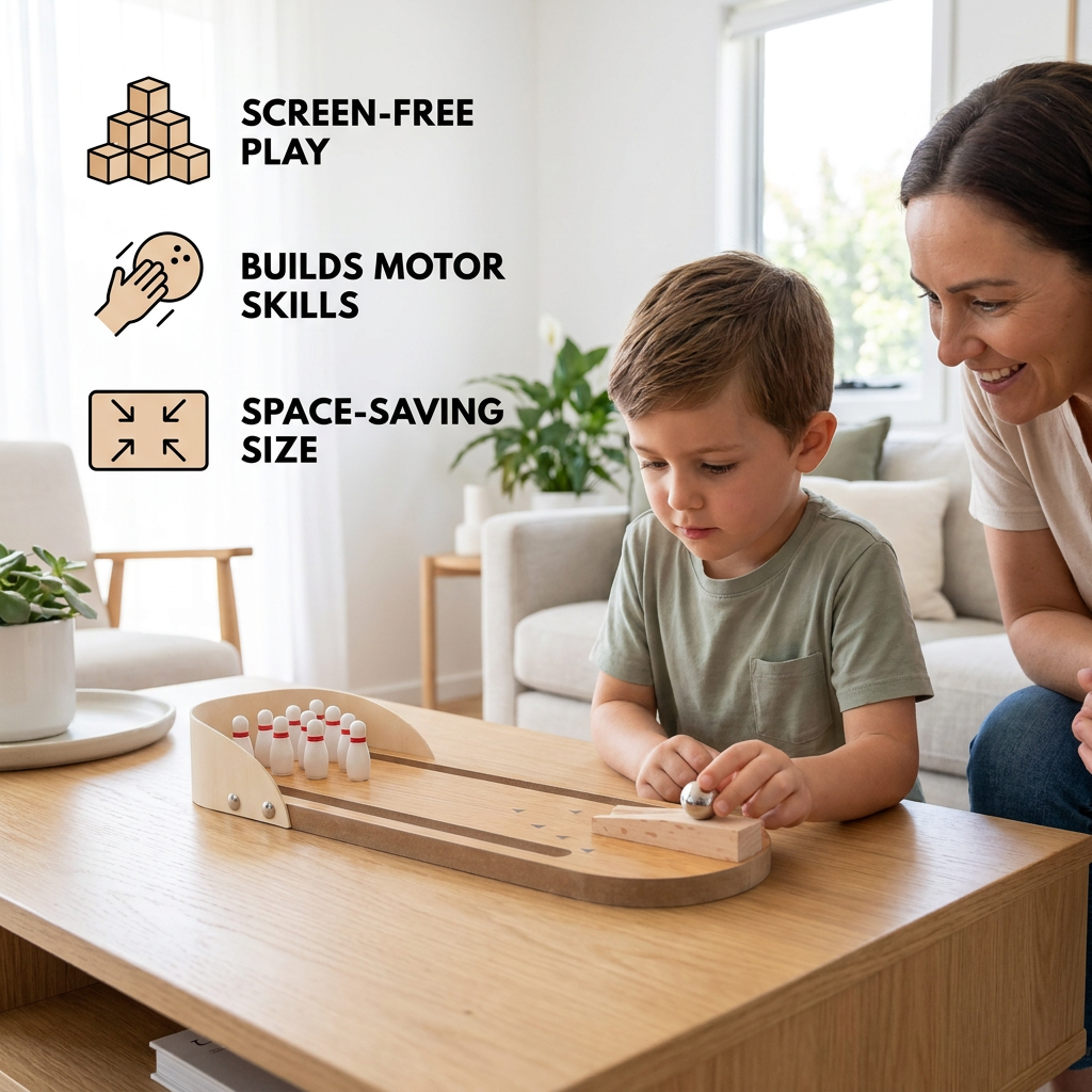 Wooden Mini Bowling Game – Portable Desktop Bowling Set for Kids
