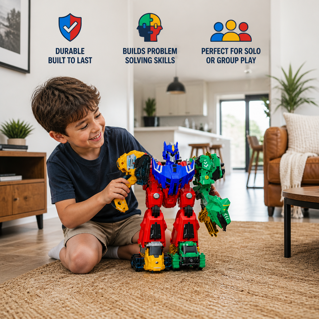 6-in-1 Magnetic Transforming Toy – Build 6 Vehicles, 3 Dinosaurs & 1 Robot