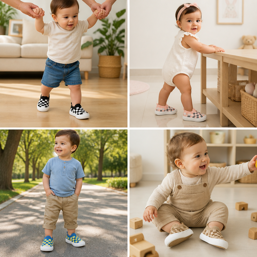 Checkered Lightweight Baby Walking Shoes with Soft, Non-Slip Soles