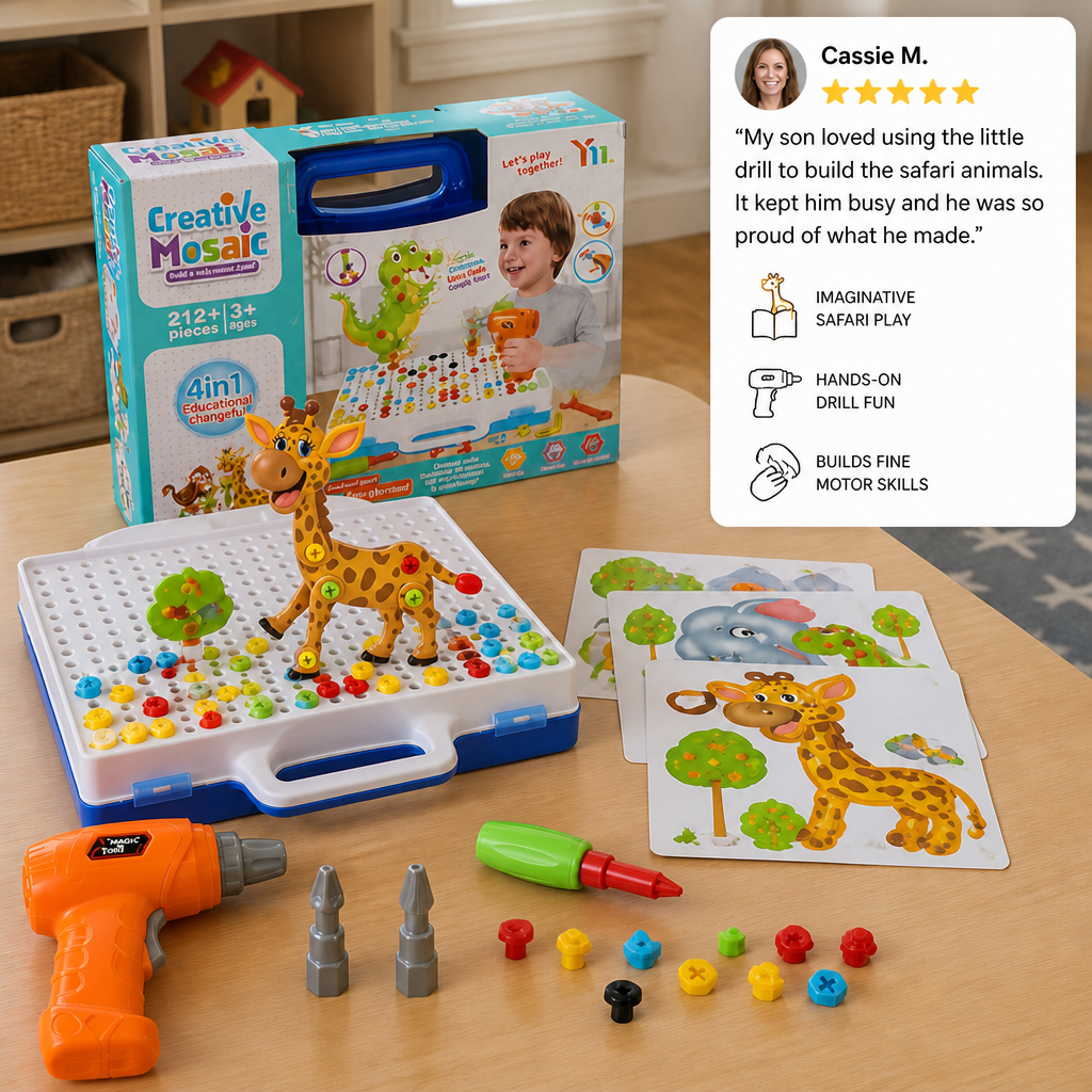 Safari Animal Building Block Set with Electric Toy Drill for Kids