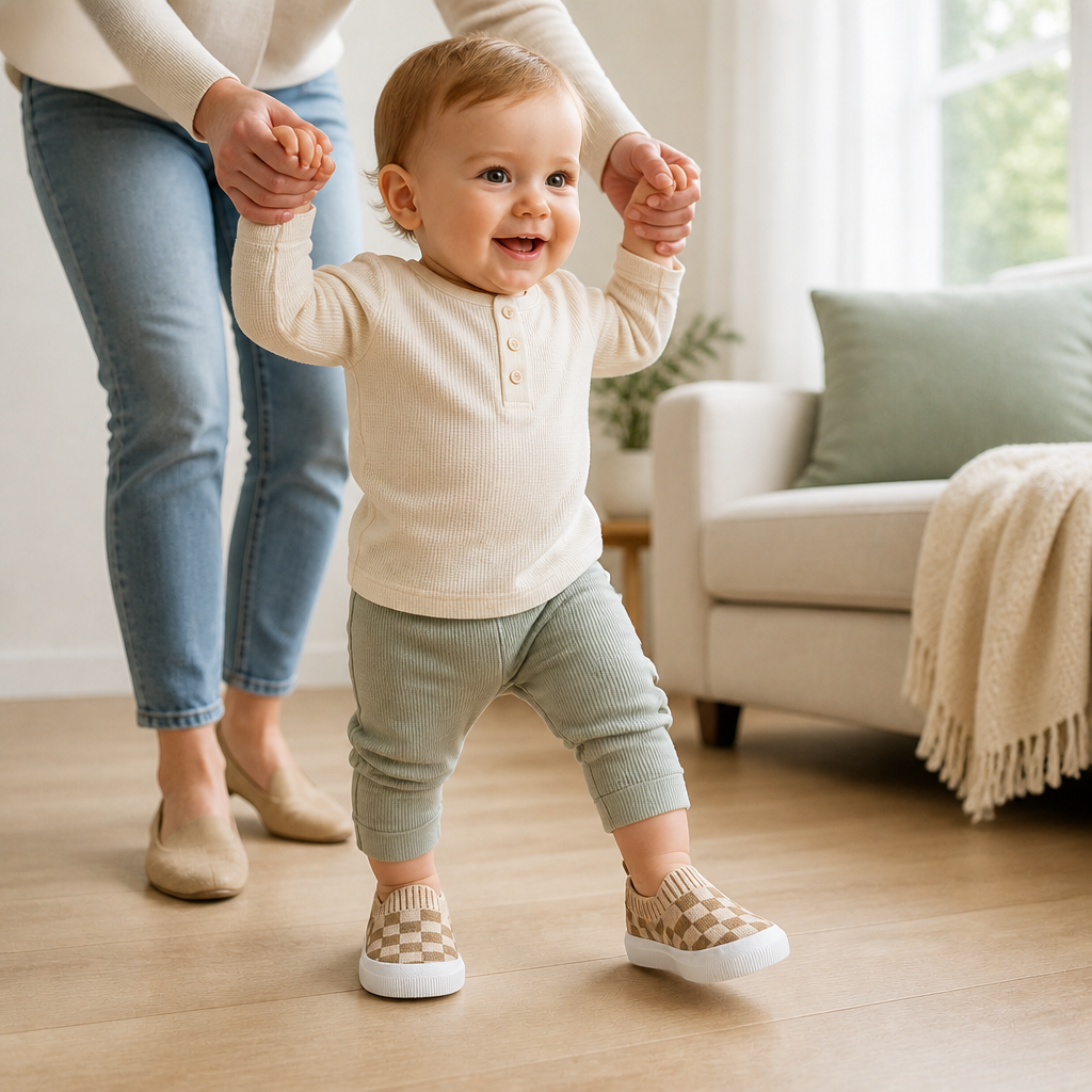 Checkered Lightweight Baby Walking Shoes with Soft, Non-Slip Soles