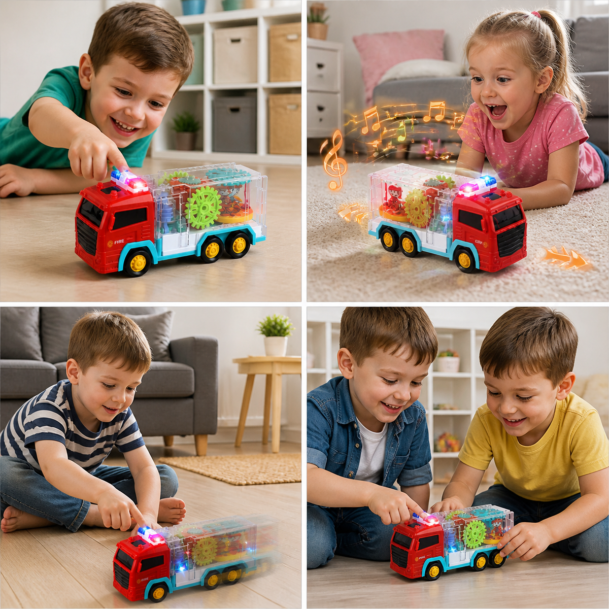 Interactive Gear Fire Truck Toy with Lights
