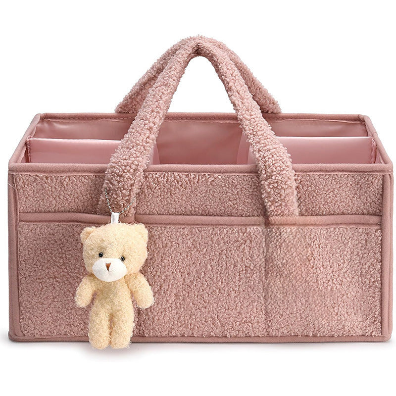 Plush Sherpa Baby Diaper Caddy – Storage Basket for Nursery & Changing Table