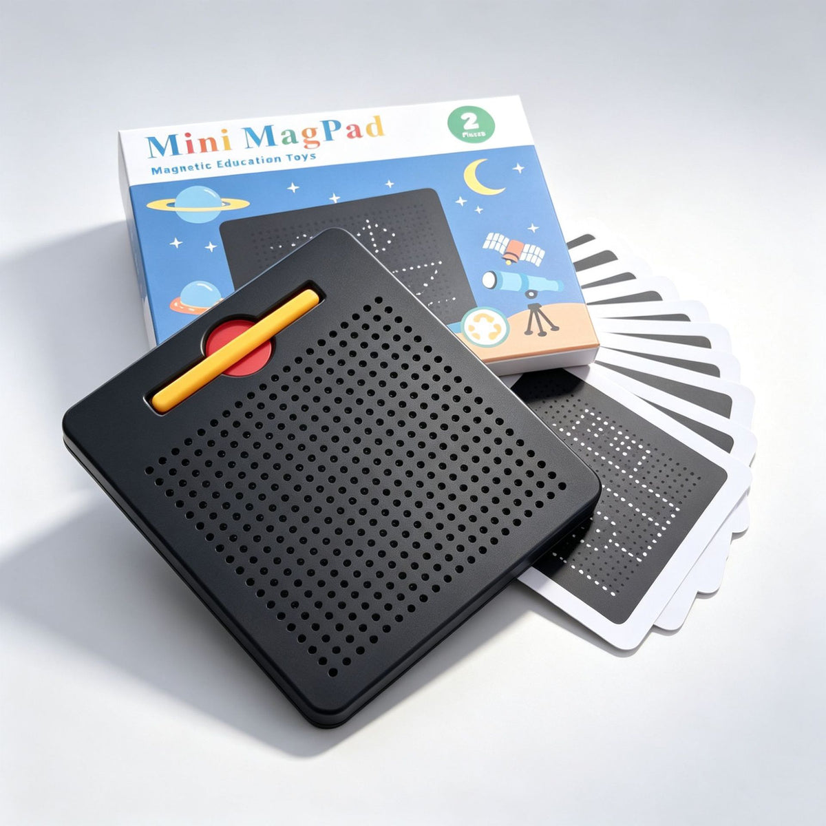 2-in-1 Magnetic Writing & Drawing Board with Snap-On Shape Tiles for Kids