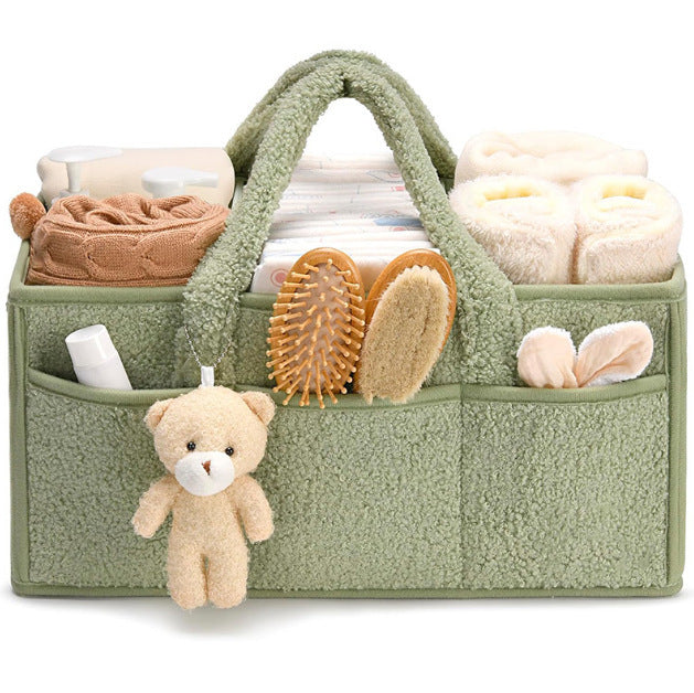 Plush Sherpa Baby Diaper Caddy – Storage Basket for Nursery & Changing Table
