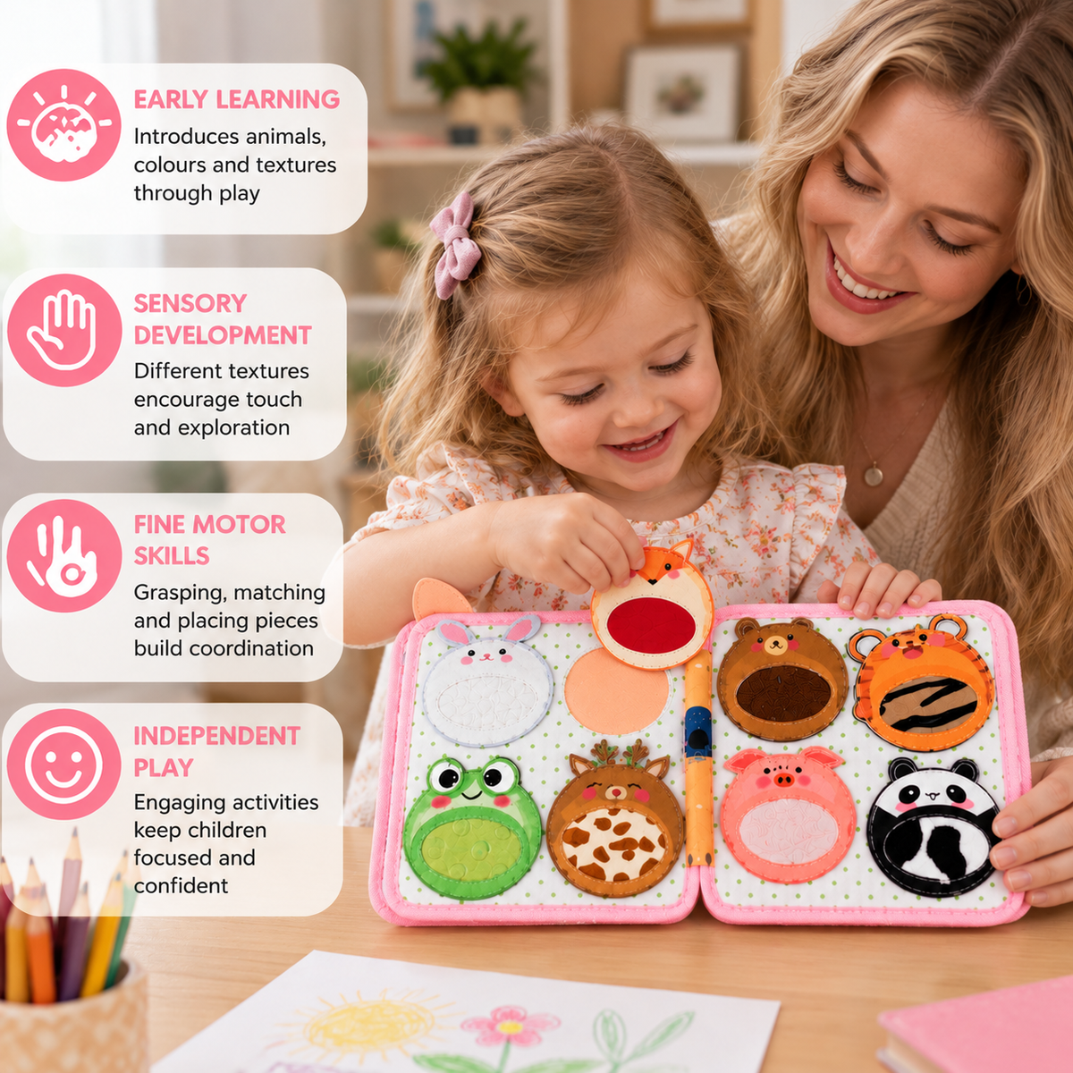 Montessori Touch & Feel Sensory Busy Book for Toddlers