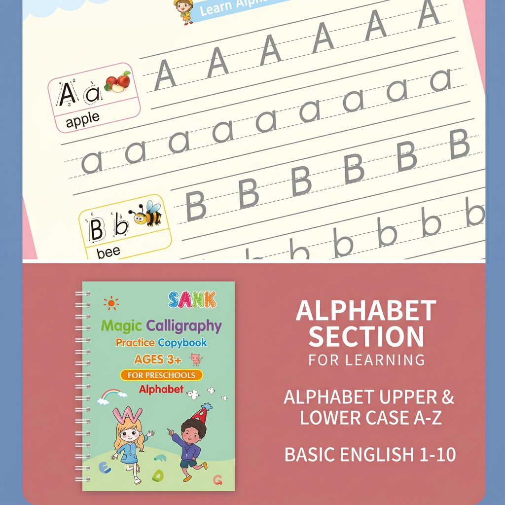 Magic Reusable Grooved Handwriting Practice Books with Disappearing Ink Pens