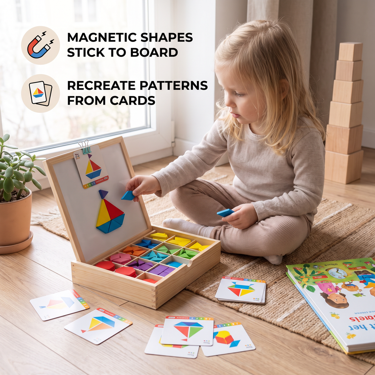 Wooden Magnetic Geometric Shape Puzzle for Kids
