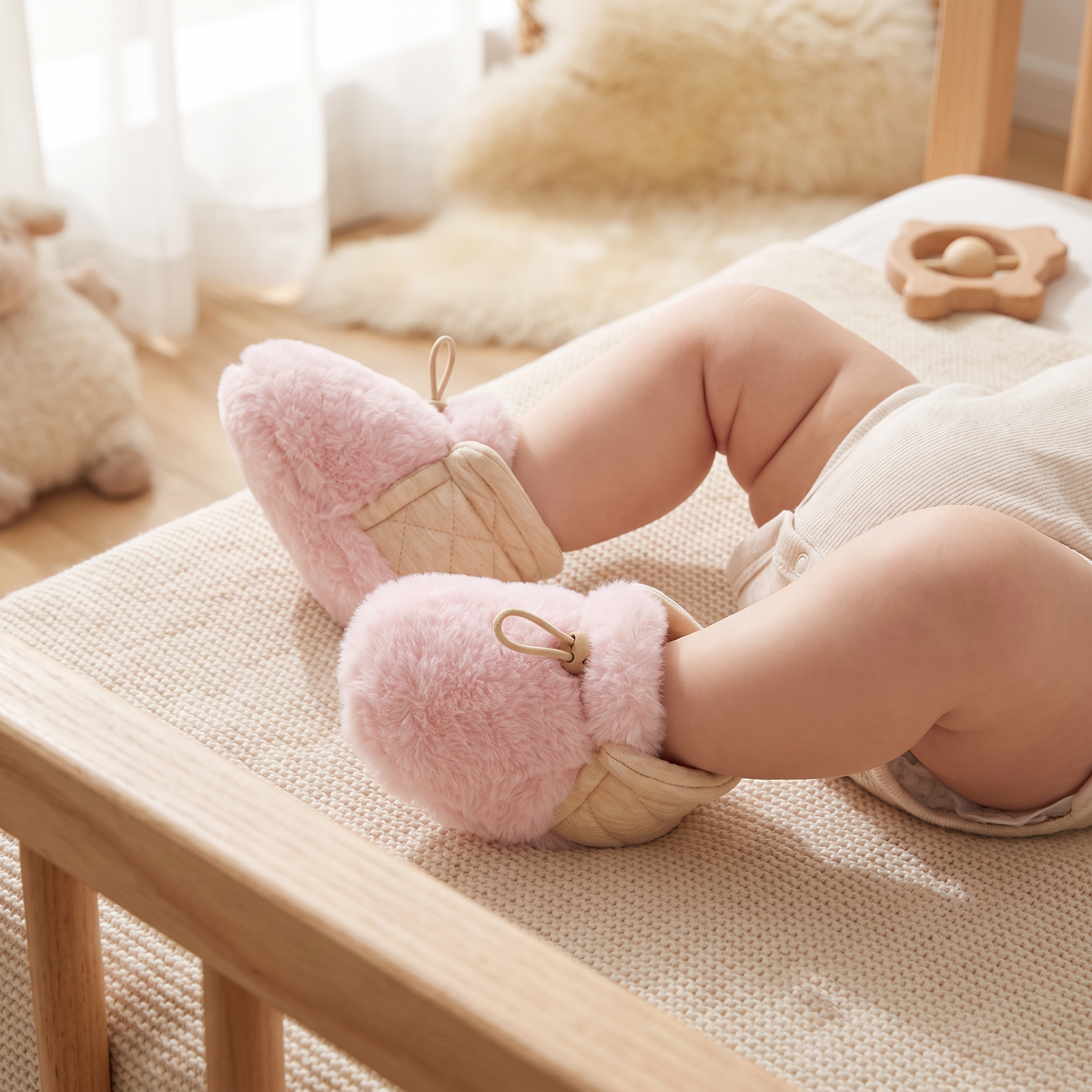 Warm & Cozy Fleece-Lined Cotton Baby Booties with Soft Soles