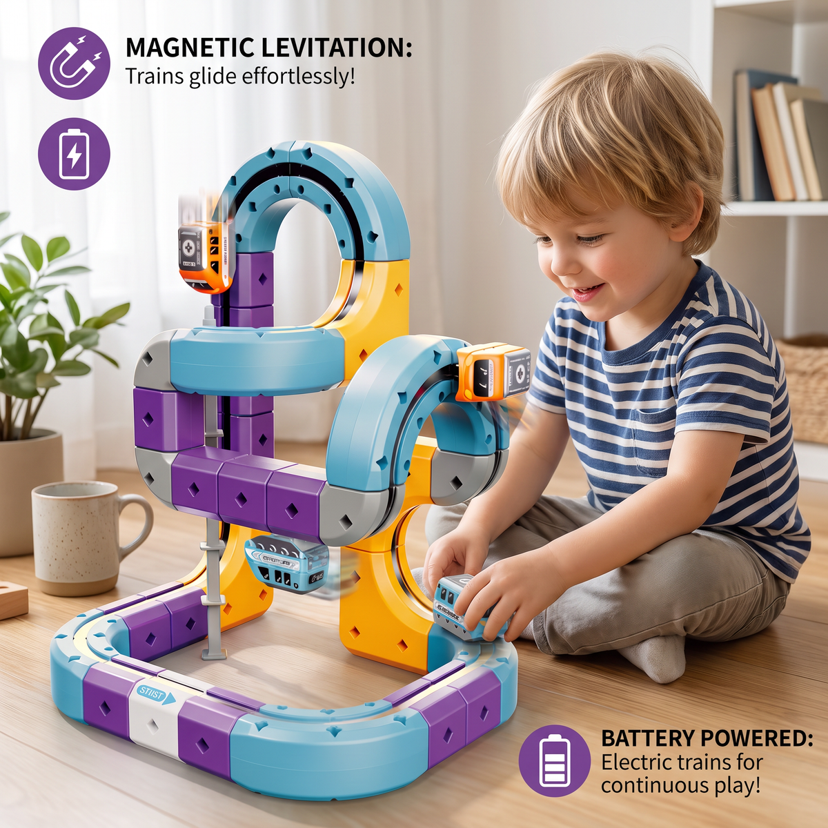DIY Gravity Cube Track Building Kit with Electric Train