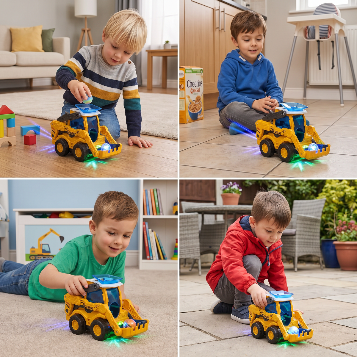 Musical Light-Up Excavator Toy with Continuous Ball Scooping Action