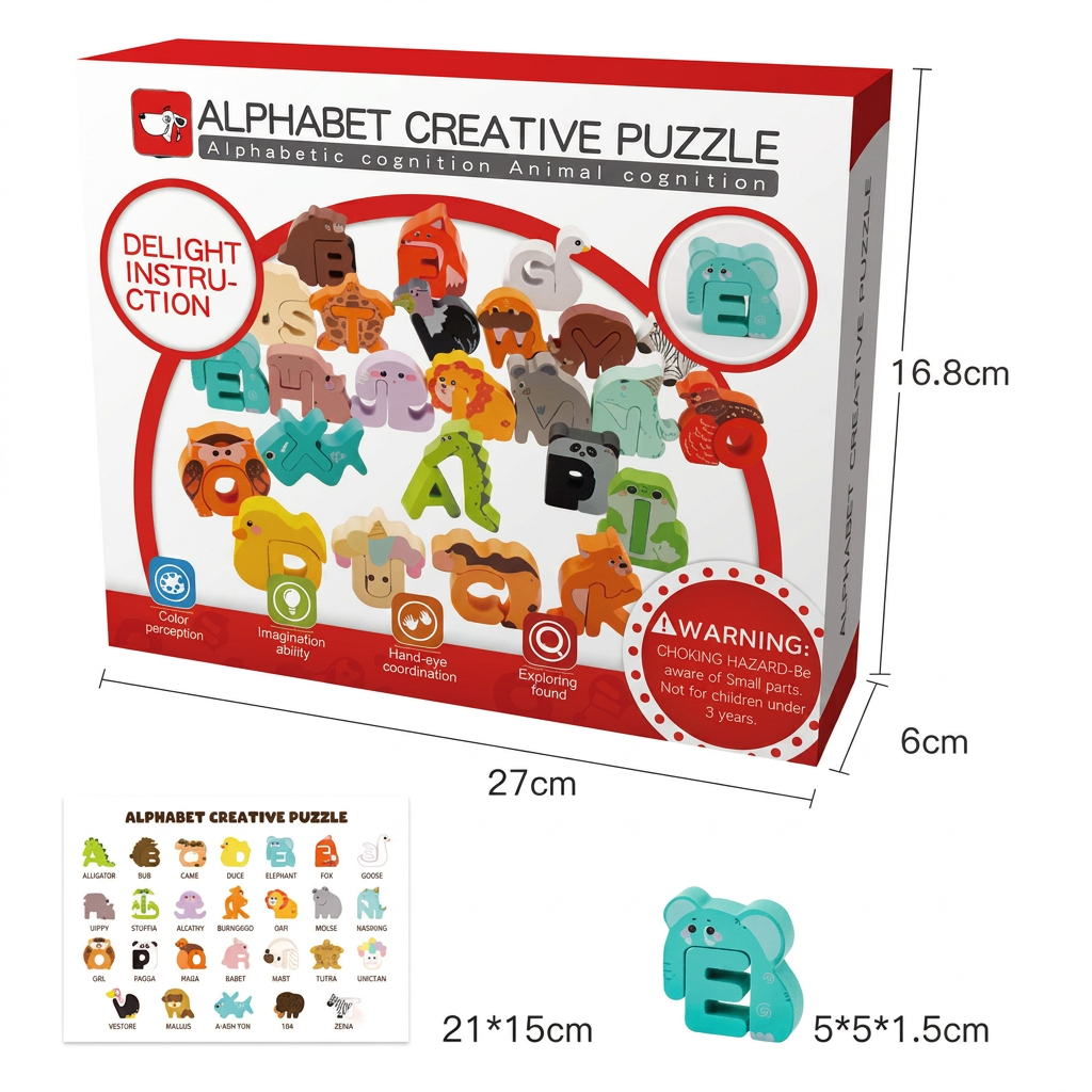 wooden animal alphabet puzzle - A to Z learning toy for kids
