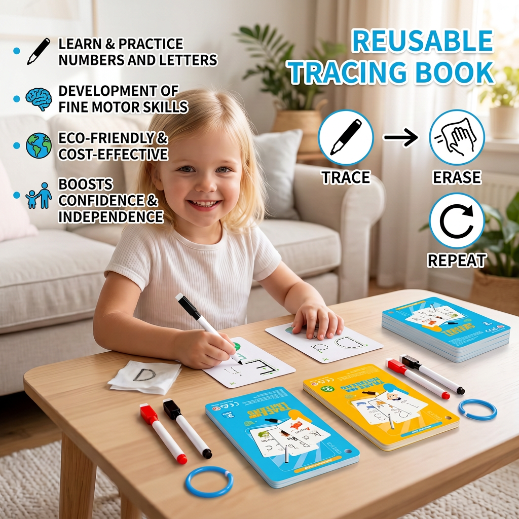 Reusable number and letter tracing book for children