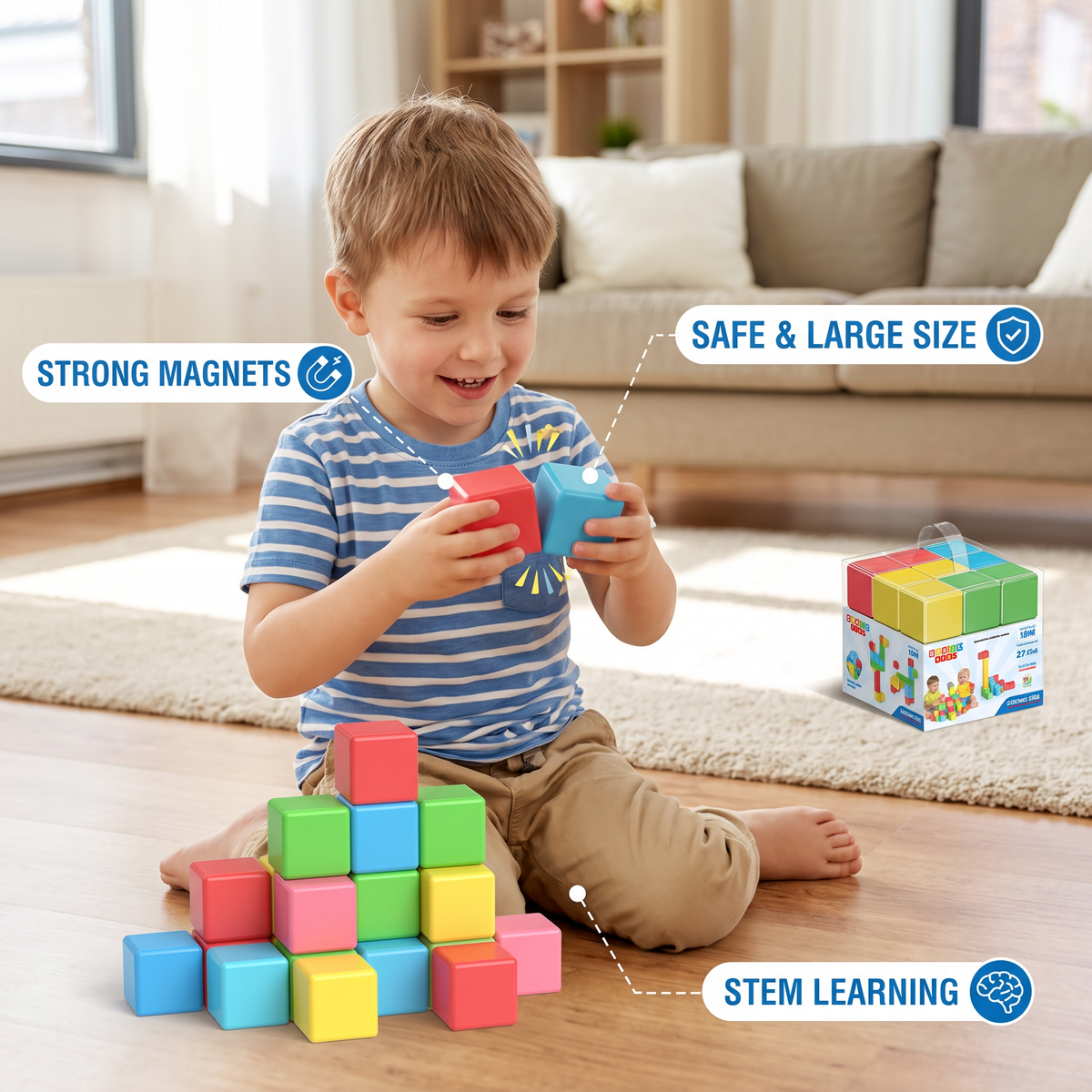 Toddler Safe 4.2cm Magnetic Building Cubes – STEM Learning Blocks
