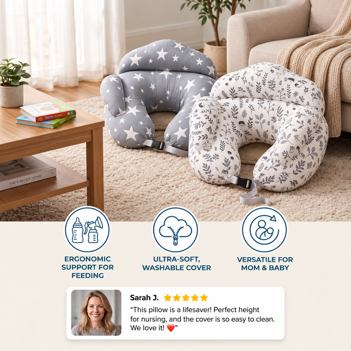 Multifunctional Nursing Pillow for Breastfeeding & Bottle Feeding with Removable Cover