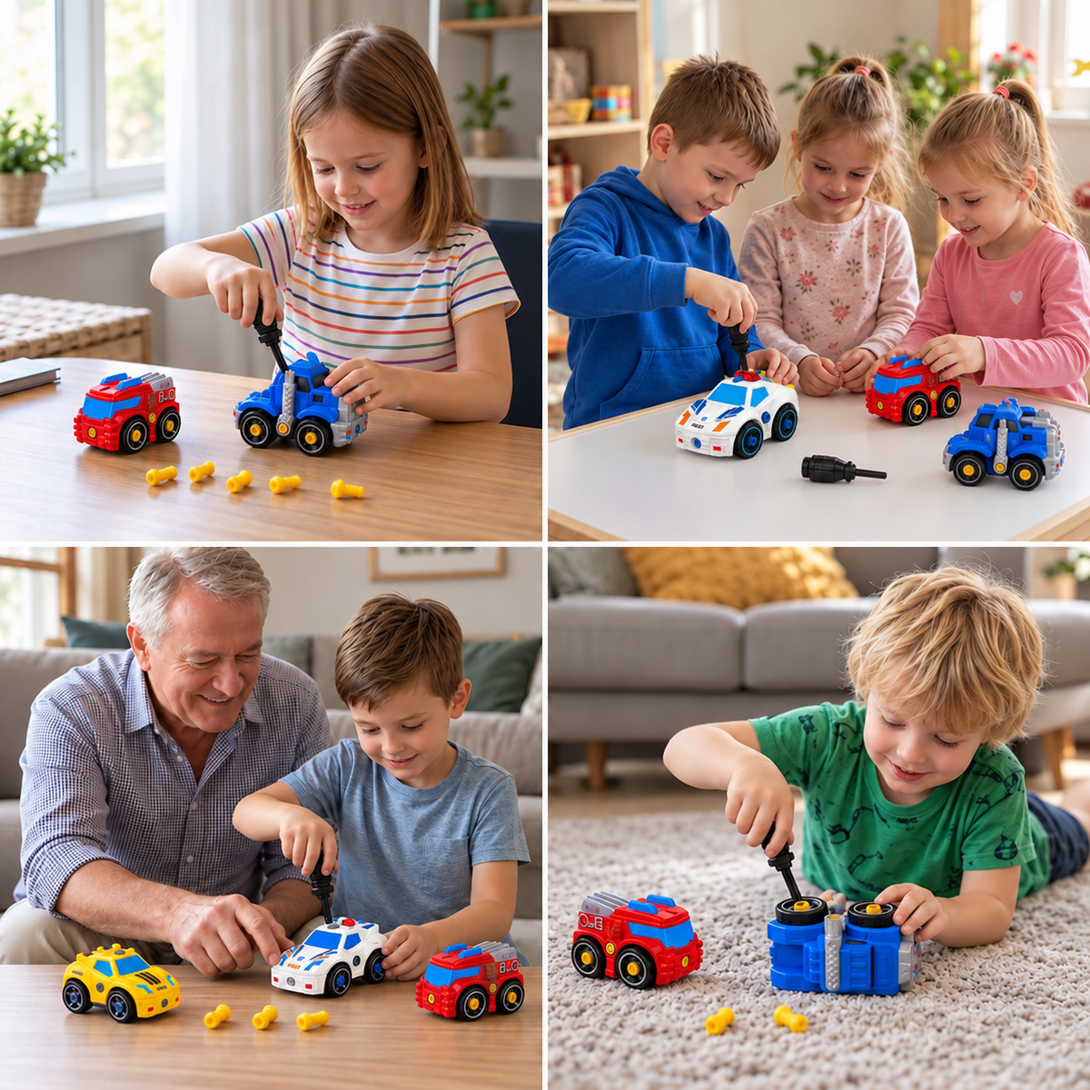 4-Piece DIY Take-Apart City Vehicle Set with Toy Drill